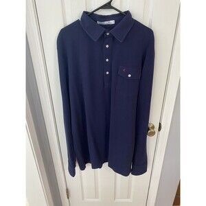 Criquet Mens Long Sleeve Players Polo Shirt Organic Cotton Navy XXL